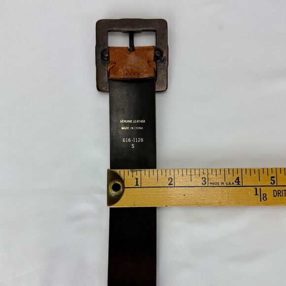 Genuine Brown Leather Belt with Concho Shells & Metal Buckle‎ – Size Small - Picture 8 of 9